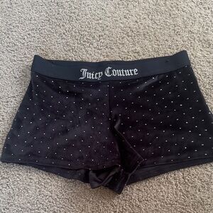 Juicy Couture Black Velvet Rhinestone Boyshorts – Logo Waistband